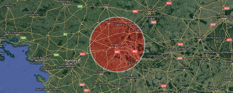 Carte du rayon d'intervention (Maine-et-Loire)
